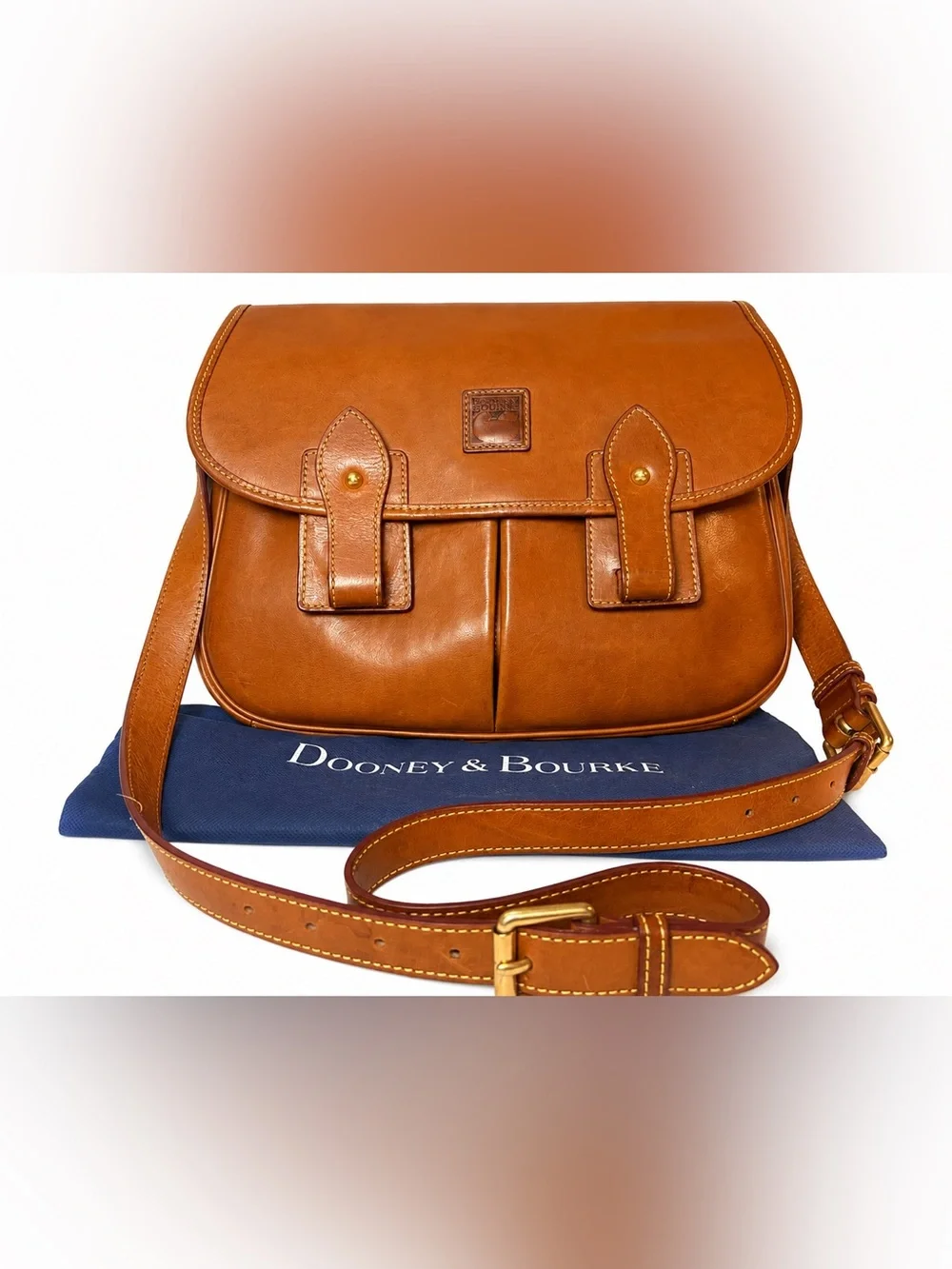 Dooney & Bourke Florentine Saddle Bag Natural Vacchetta Leather Crossbody Cognac